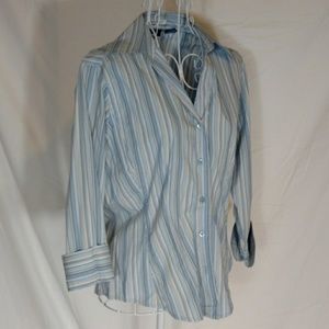 HP! Blue & beige striped 3/4 length sleeve shirt S